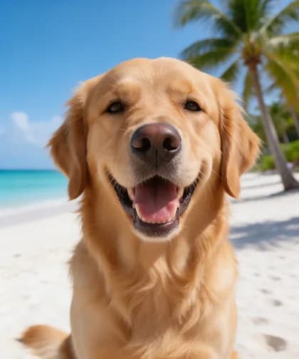 Golden retriever portrait on a beach