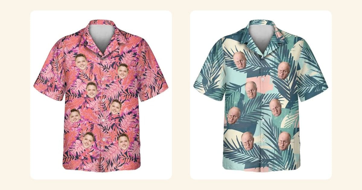 Bright Colorful Tropical Florals and Tropical Color Pop Hawaiian shirts, two loud prints side by side