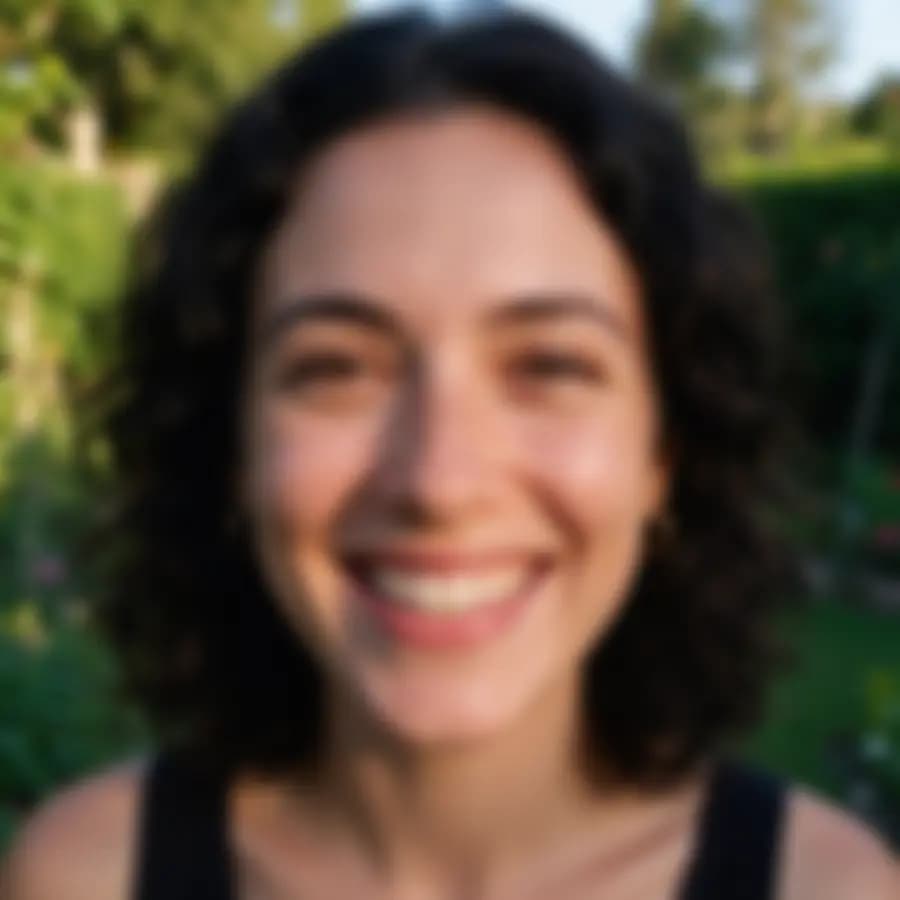 Out-of-focus portrait of an adult woman smiling
