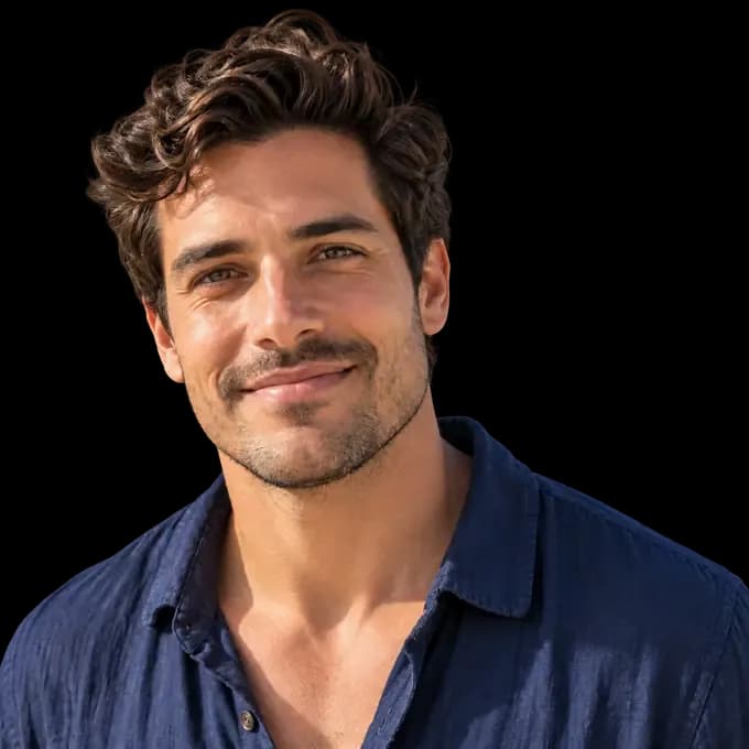 Fictional adult portrait with the background removed in the preview process